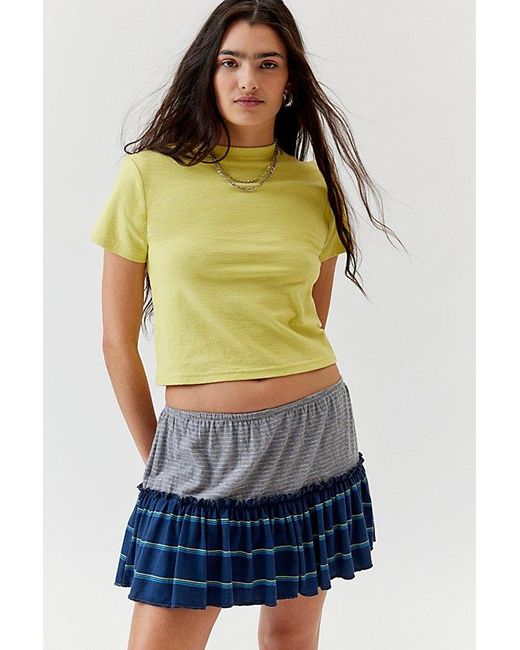 Urban Renewal Blue Remade Striped Ruffle Mini Skirt