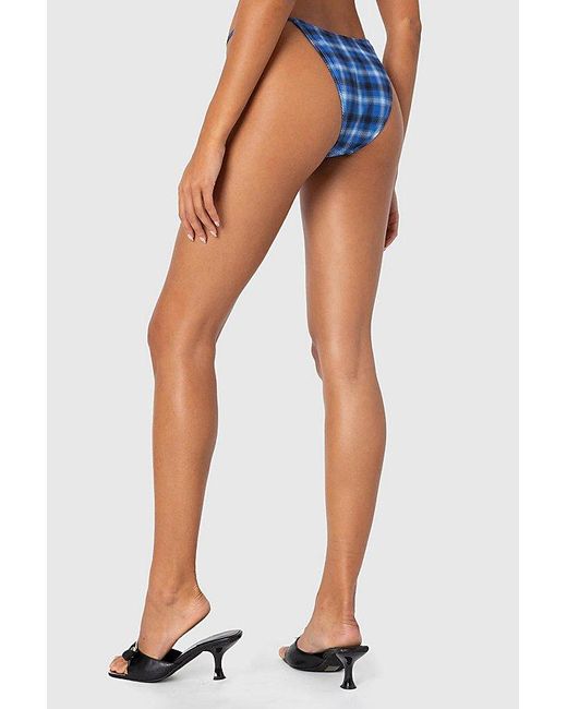Edikted Black Preppy Plaid String Bikini Bottom