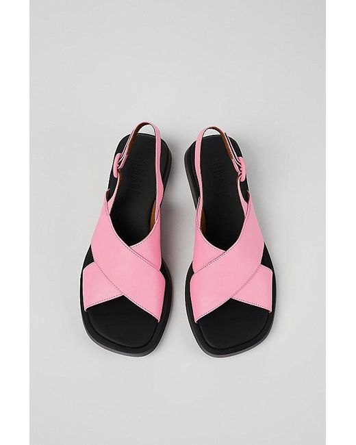 Camper Pink Dana Leather Crossover Strap Sandals