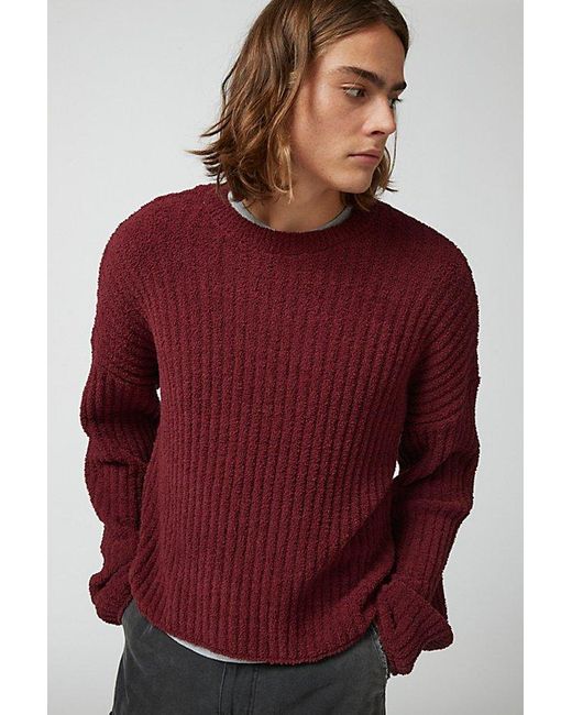 BDG Red Waterloo Ribbed Crew Neck Sweater for men