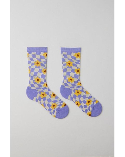 Urban Outfitters Blue Warped Floral Crew Sock for men