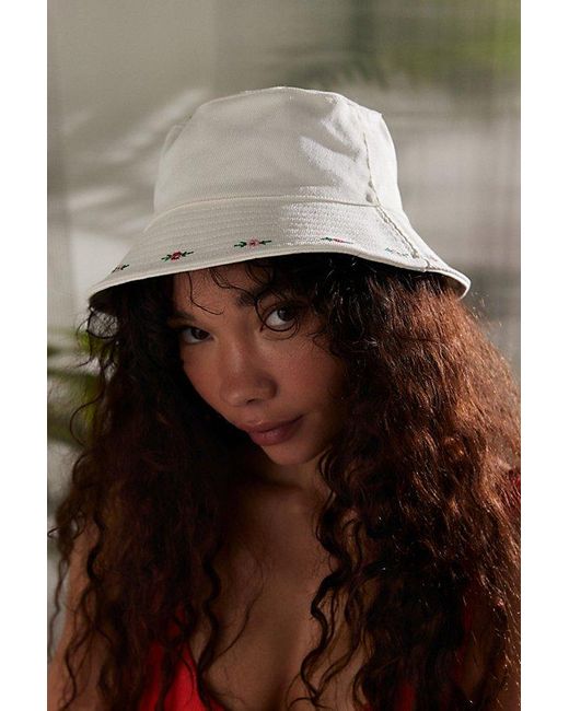 Urban Outfitters White Uo Embroidered Rose Bucket Hat