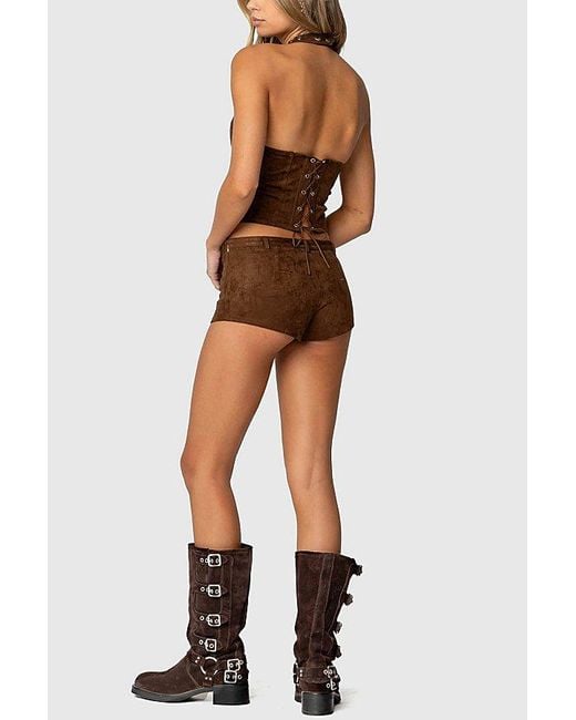 Edikted Brown Sloane Faux Suede Halter Top