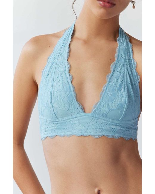Out From Under Cutie Lace Halter Bra In Sky,at Urban Outfitters in Blue