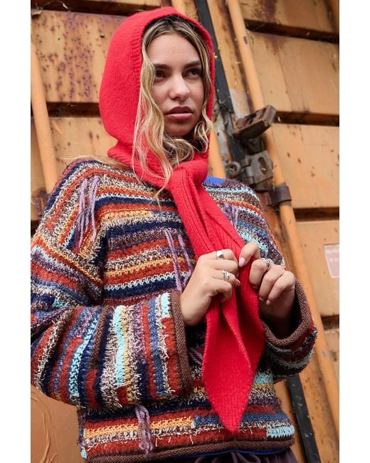 Urban Outfitters Red Uo Philippa Hooded Knit Scarf