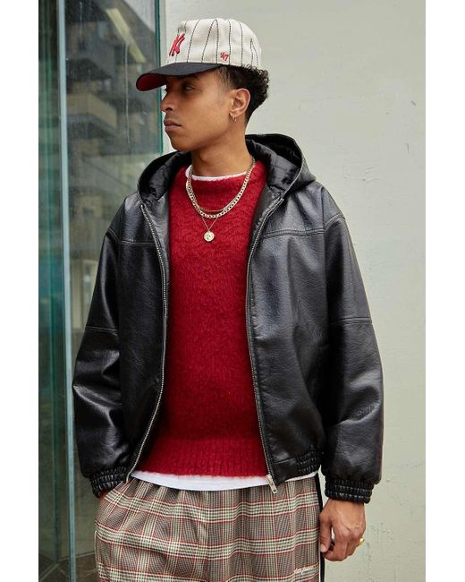 BDG Black Silvio Faux Leather Skate Hoodie