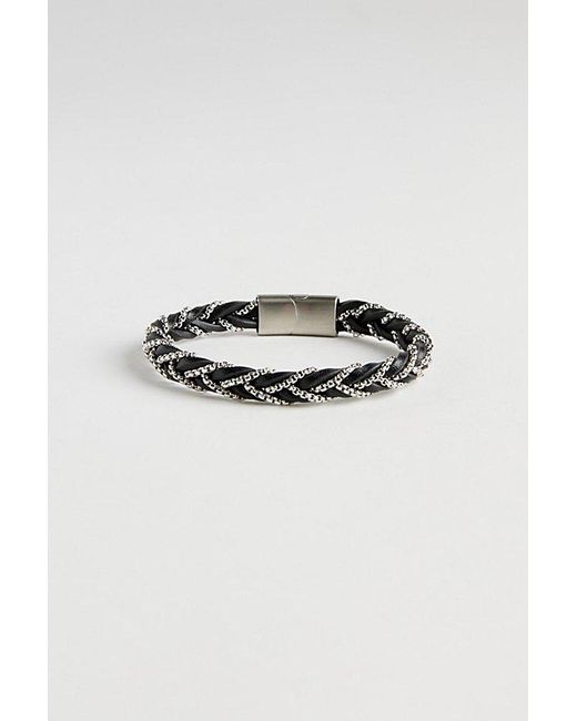 Urban Outfitters Black Braided Leather & Stainless Steel Bracelet for men