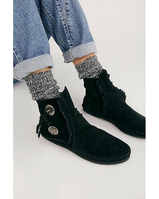 Minnetonka Black Suede Two Button Boot