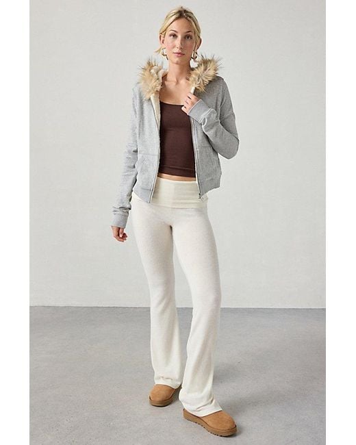 Out From Under Gray Bundle Up Faux Fur Trim Zip-Up Hoodie Sweatshirt
