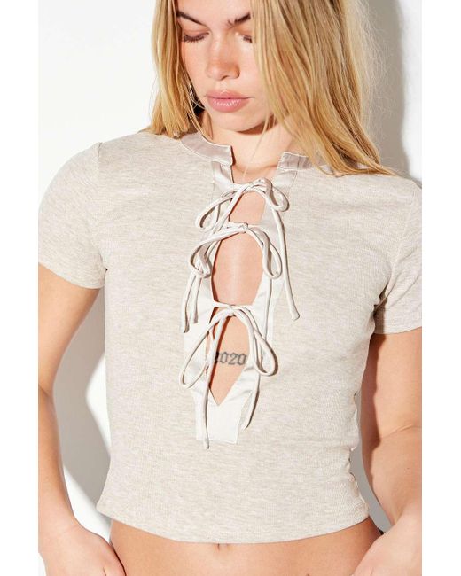 Lioness White Oatmeal Tie-up T-shirt