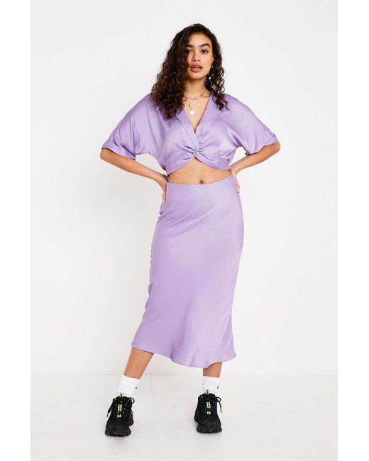 Urban Outfitters Purple Uo Lilac Satin Bias-cut Midi Skirt