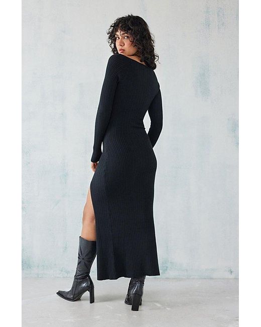 Urban Outfitters Black Uo Martina Sweetheart Knitted Midi Dress
