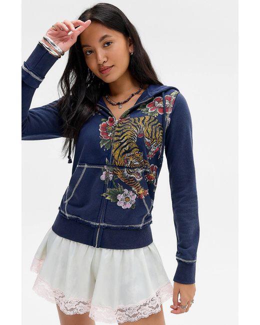 Urban Outfitters Blue Uo Y2k Tattoo Print Slim Hoodie