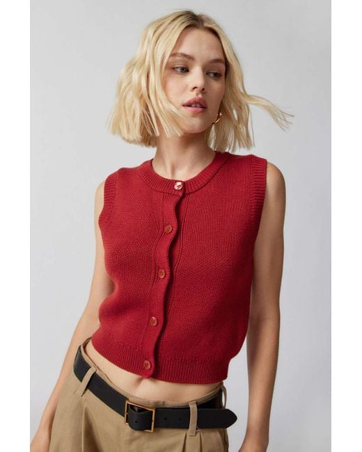 Urban Outfitters Uo Santorini Buttoned Sweater Vest In Red,at