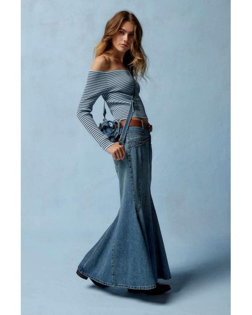 BDG Blue Kendall Denim Maxi Skirt In Tinted Denim,at Urban Outfitters