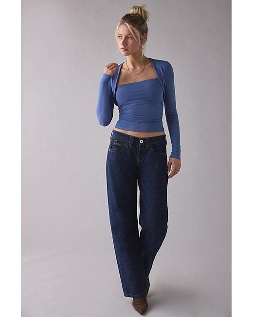 Urban Outfitters Blue Uo Claire Cropped Long Sleeve Shrug Top