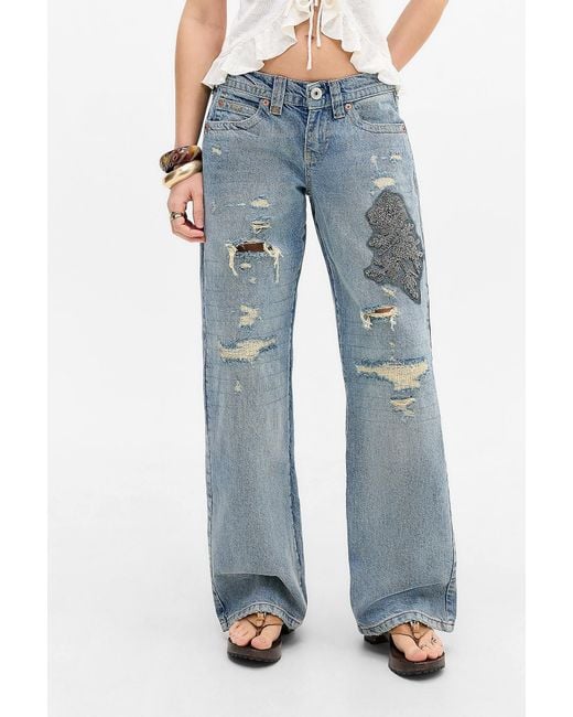 BDG Blue Kayla Rip & Repair Applique Lowrider Jeans