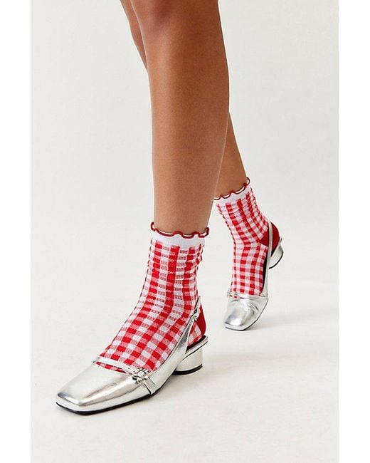 Urban Outfitters White Gingham Ruffle Crew Sock