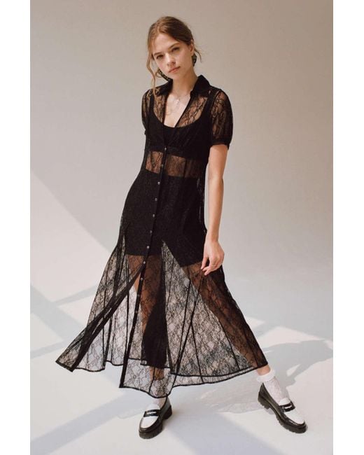 Urban Outfitters Uo Connie Sheer Lace Midi Dress In Black,at | Lyst