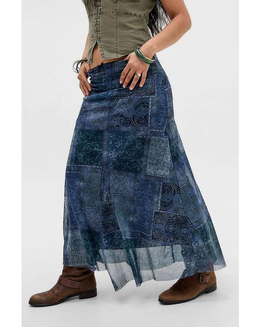 Urban Outfitters Blue Uo Contour Column Mesh Maxi Skirt