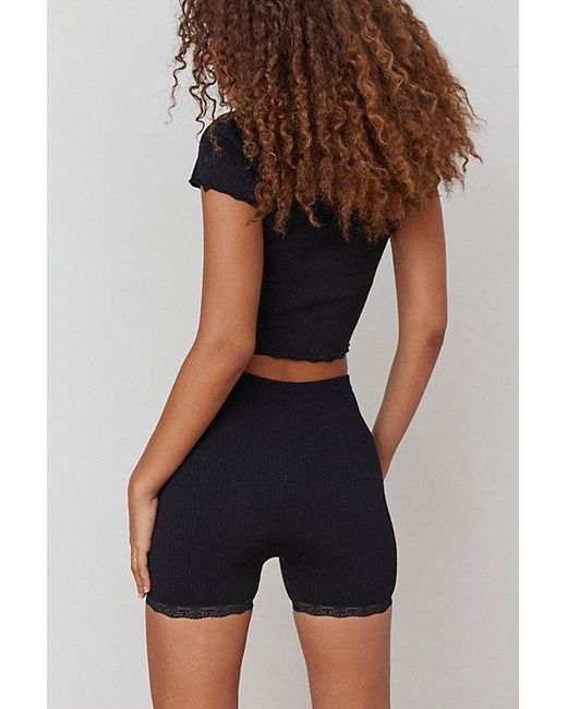 Out From Under Black Seamless Lace Trim Bike Short