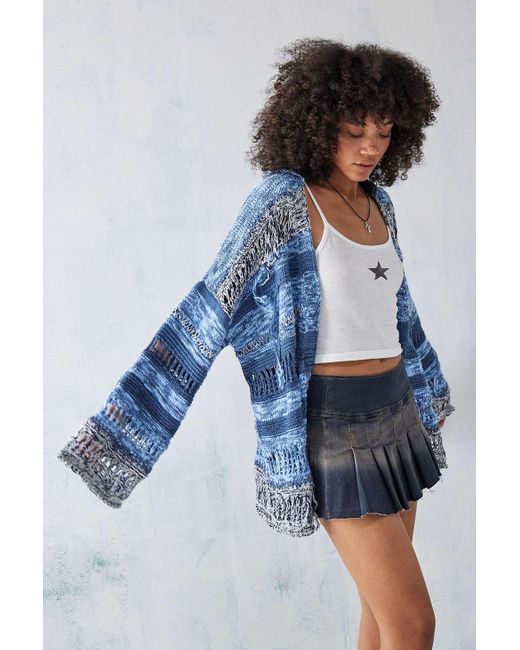 Urban Outfitters Blue Uo Festival Knit Hooded Cardigan