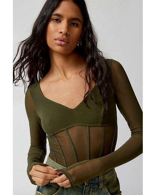 Out From Under Green Kiera Mesh Corset Bodysuit