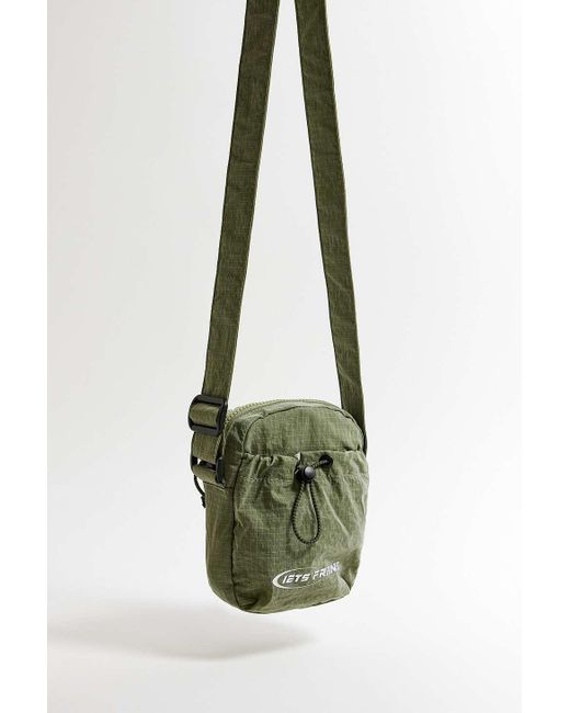 iets frans Green Crinkle Grid Crossbody Bag for men
