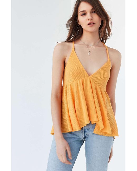 Urban Outfitters Yellow Uo Lola Thermal Babydoll Racerback Tank Top