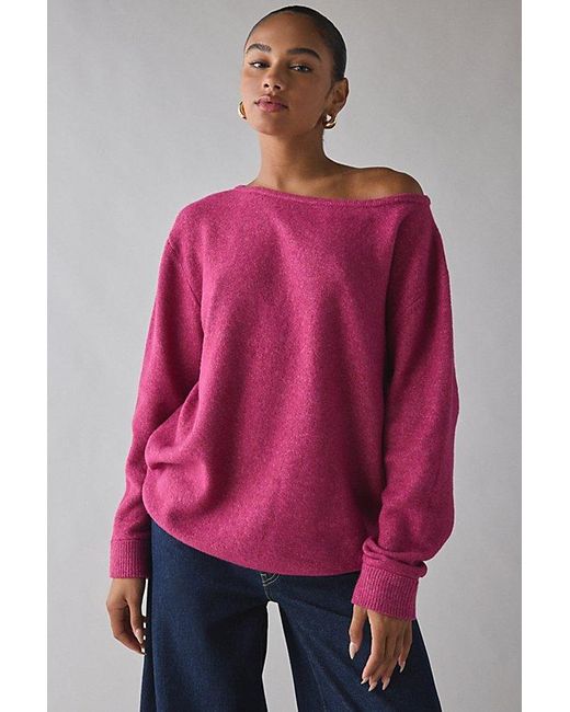 Urban Outfitters Pink Uo Nola Oversized Off-The-Shoulder Sweater