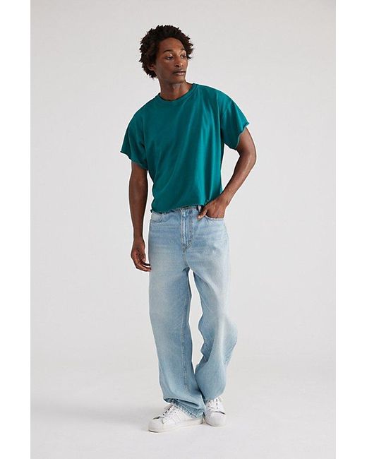 Urban Renewal Blue Remade Boxy Cropped Raw Cut Tee for men