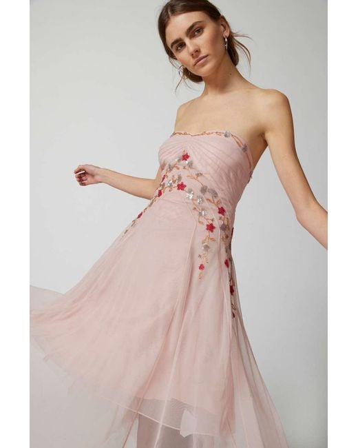 Urban Outfitters Natural Uo Verity Embellished Strapless Midi Dress In Mauve,at