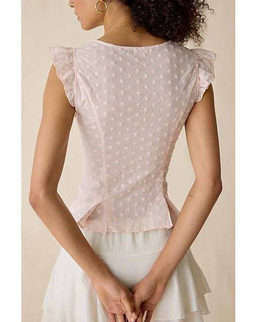 Kimchi Blue Natural Aurelia Lace Trim Flutter Sleeve Blouse