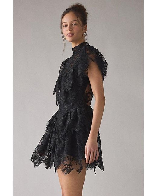 Bardot Black Tarryn Ruffle Basque Waist Lace Mini Dress