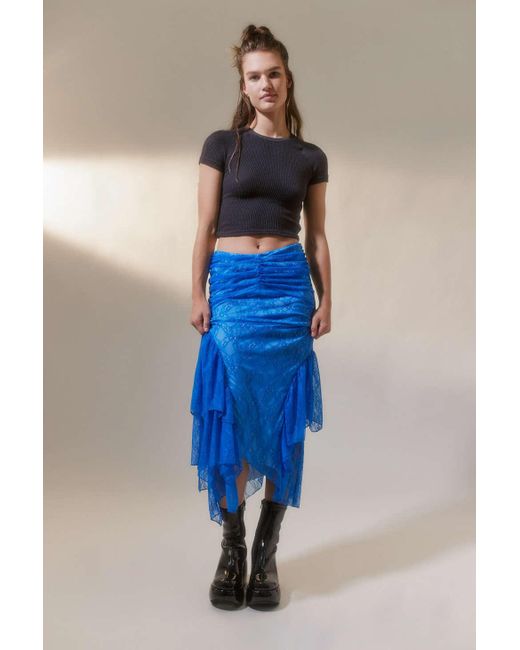 Urban Outfitters Blue Uo Cj Lace Ruffle Midi Skirt