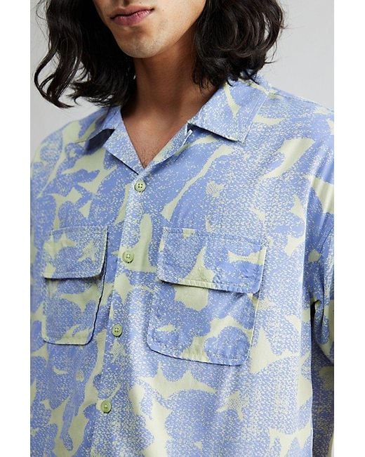 Urban Outfitters Blue Uo Jamie Rayon Short Sleeve Cropped Button-Down Shirt Top for men