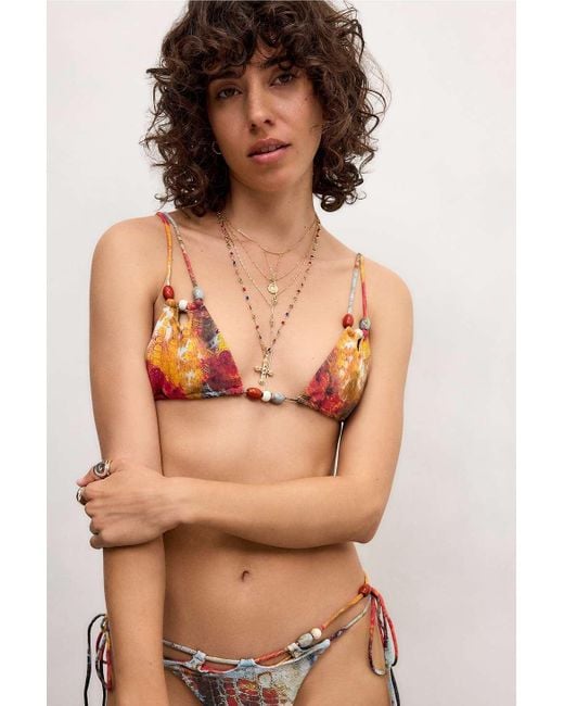 Jaded London Brown Jurema Cut Out Beaded Bikini Top M At Urban Outfitters