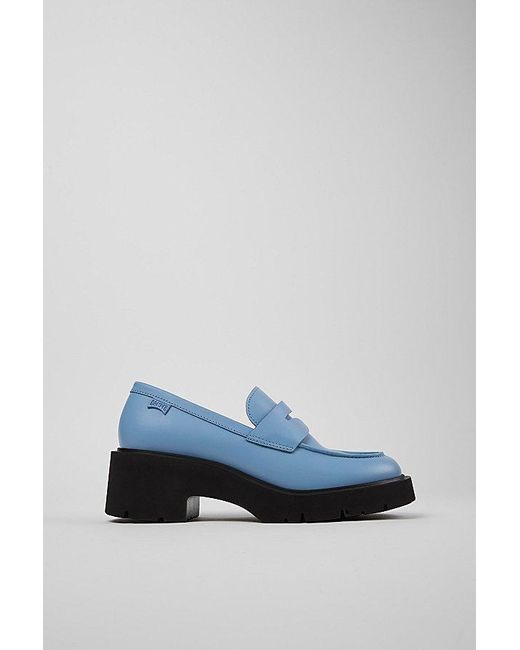 Camper Blue Milah Leather Heeled Loafer Shoes