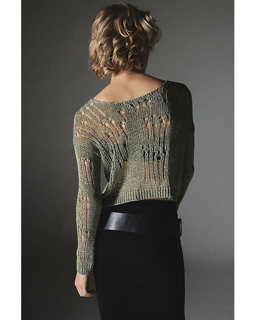 Silence + Noise Green Nora Sparkly Semi-Sheer Open-Knit Sweater