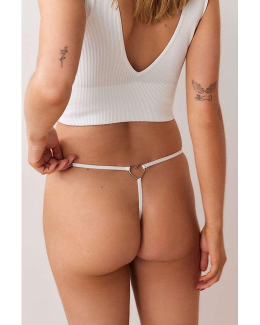 Out From Under Brown Chloe Heart Charm Seamless Ribbed G-string