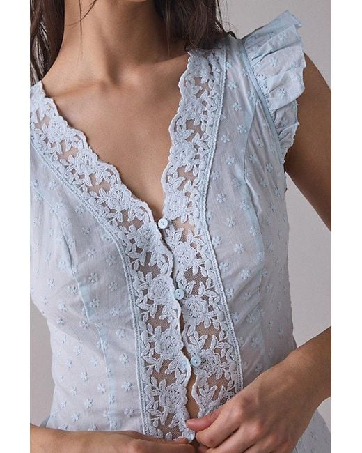 Kimchi Blue Blue Aurelia Lace Trim Flutter Sleeve Blouse