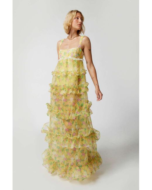 For Love & Lemons Multicolor Vikki Sheer Tiered Floral Dress