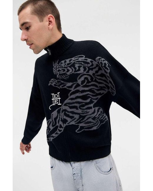 Ed Hardy Blue Uo Exclusive Black Tiger Knit Track Top for men