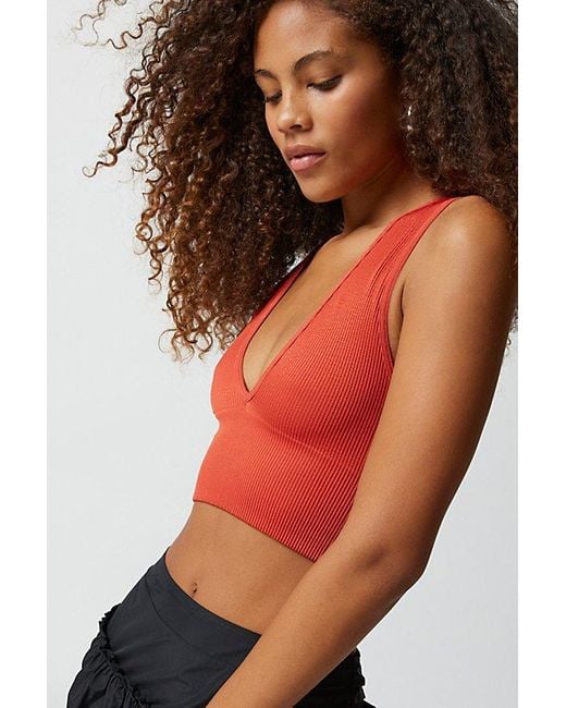 Out From Under Red Hailey Seamless Plunge Cropped Tank Top