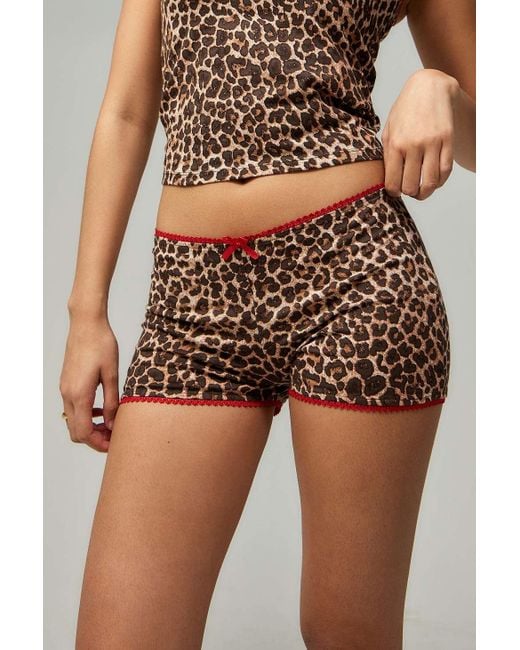 Motel Black Kicki Leopard Print Micro Shorts L At Urban Outfitters