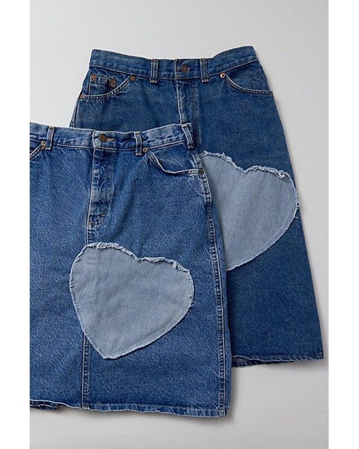 Urban Renewal Blue Remade Heart Patch Denim Midi Skirt