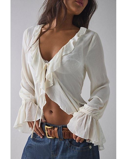 Kimchi Blue Gray Dream Catcher Ruffle Bell Sleeve Flyaway Blouse