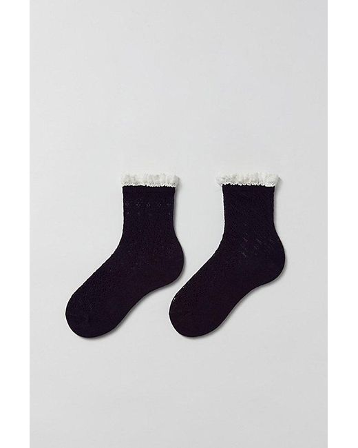 Urban Outfitters Black Ruffle-Trimmed Pointelle Crew Sock