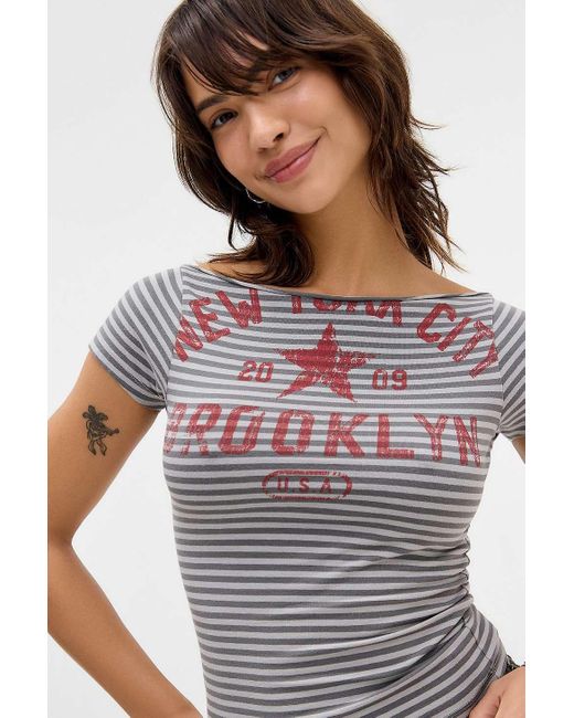 Urban Outfitters Gray Uo New York Slash Neck T-shirt