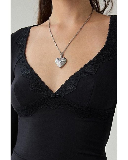 Out From Under Black Soft Touch Plunging Lace Trim Long Sleeve Top